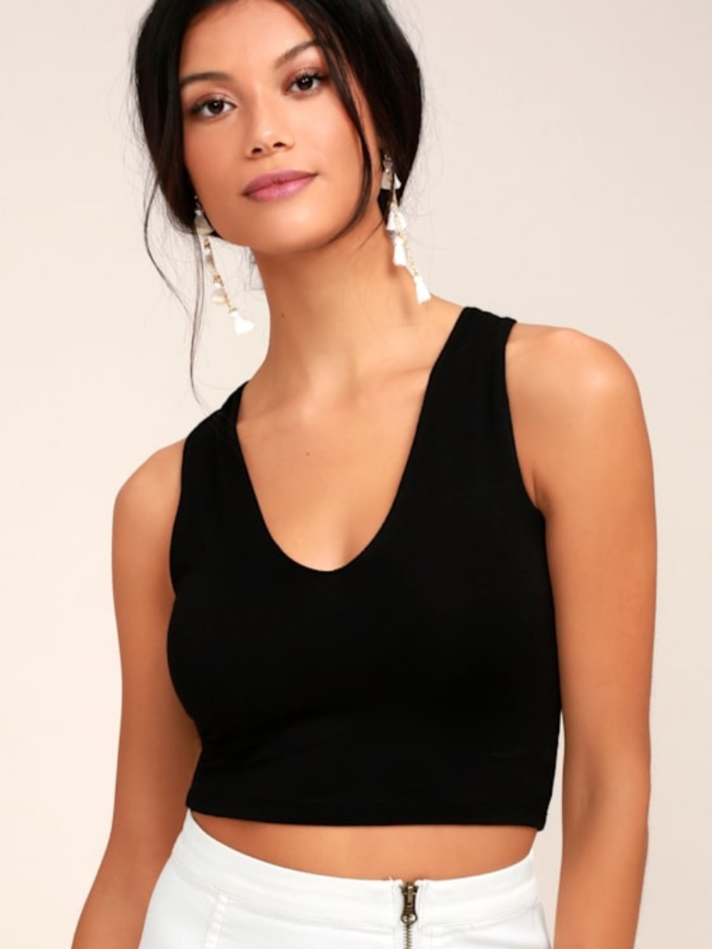 Lulus Basics Feel Like Dancing Black Crop Top - Size S